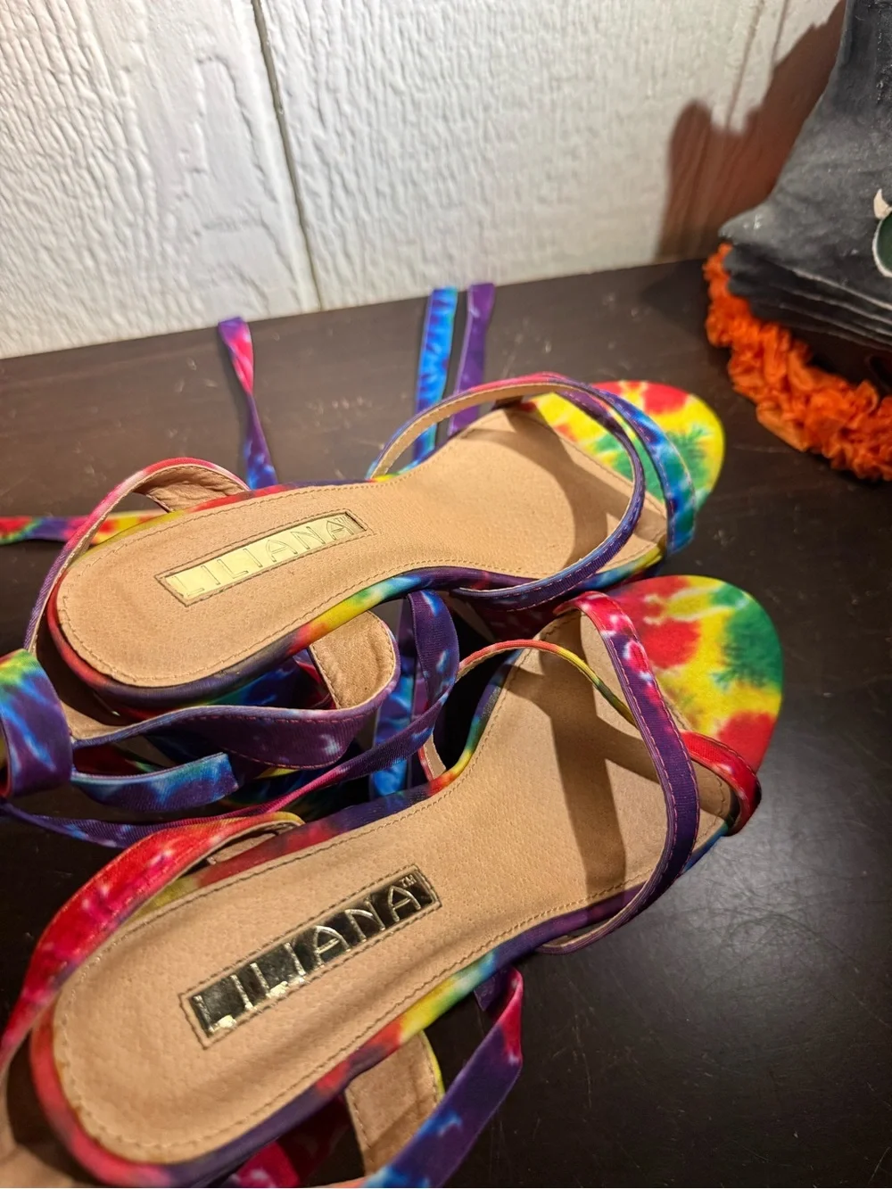 Women’s Multicolor Tie-Dye Platform Heels with ballerina tie up calf